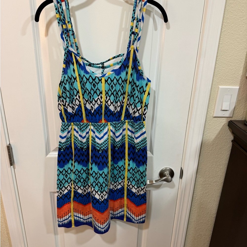 Self Esteem Blue and Orange Patterned Dress